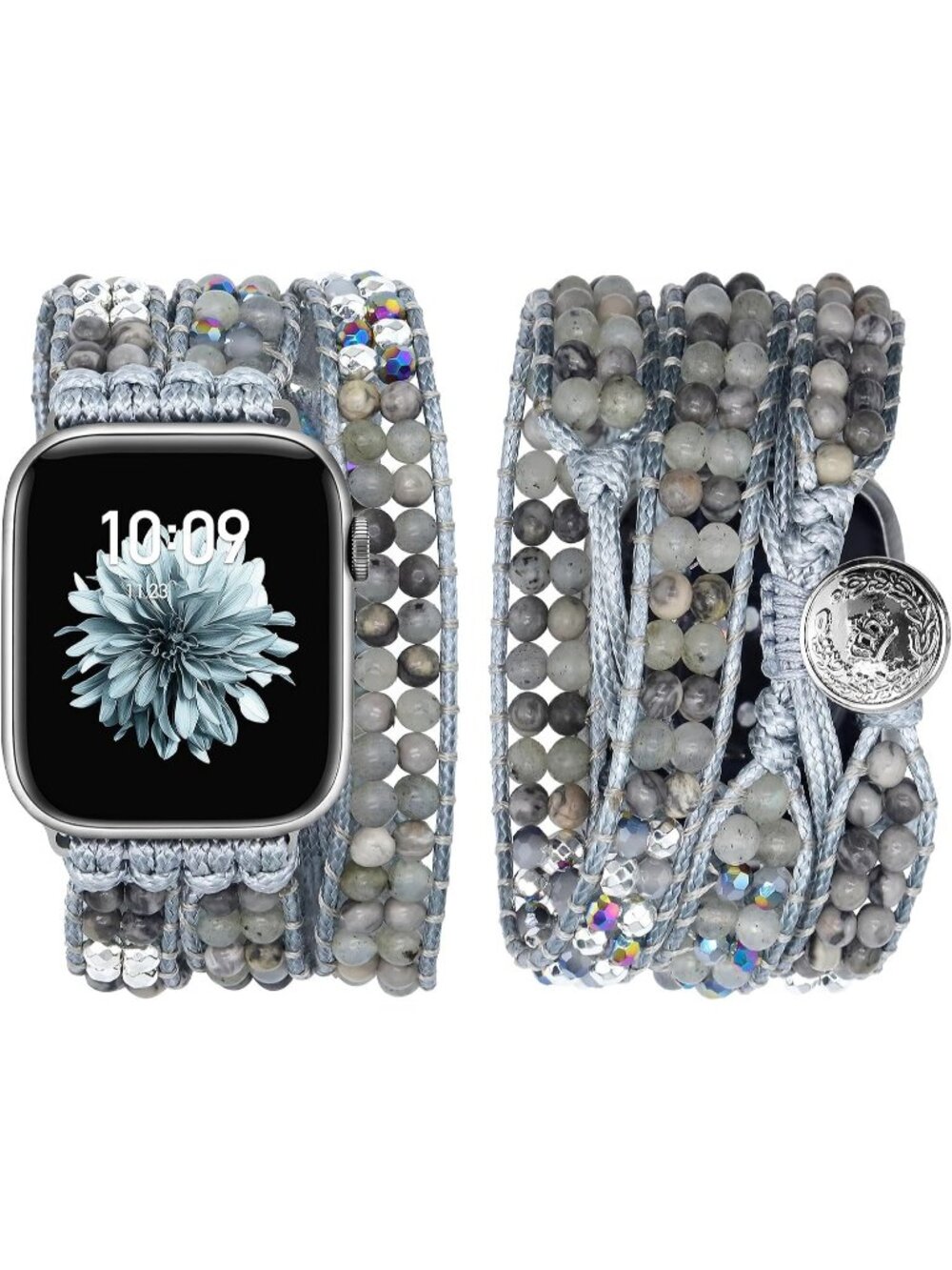 Women's Gray Boho Beaded Band Compatible with Apple Stones Bracelet Watches